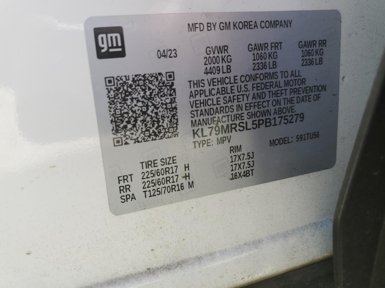 2023 Chevrolet Trailblazer Lt VIN: KL79MRSL5PB175279 Lot: 80913175