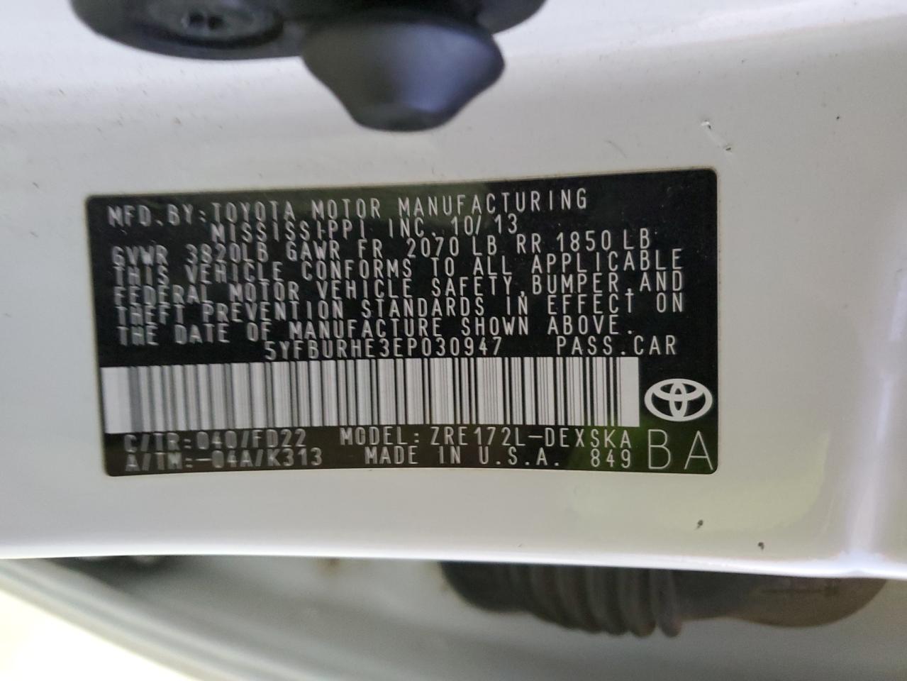 2014 Toyota Corolla L VIN: 5YFBURHE3EP030947 Lot: 81652075