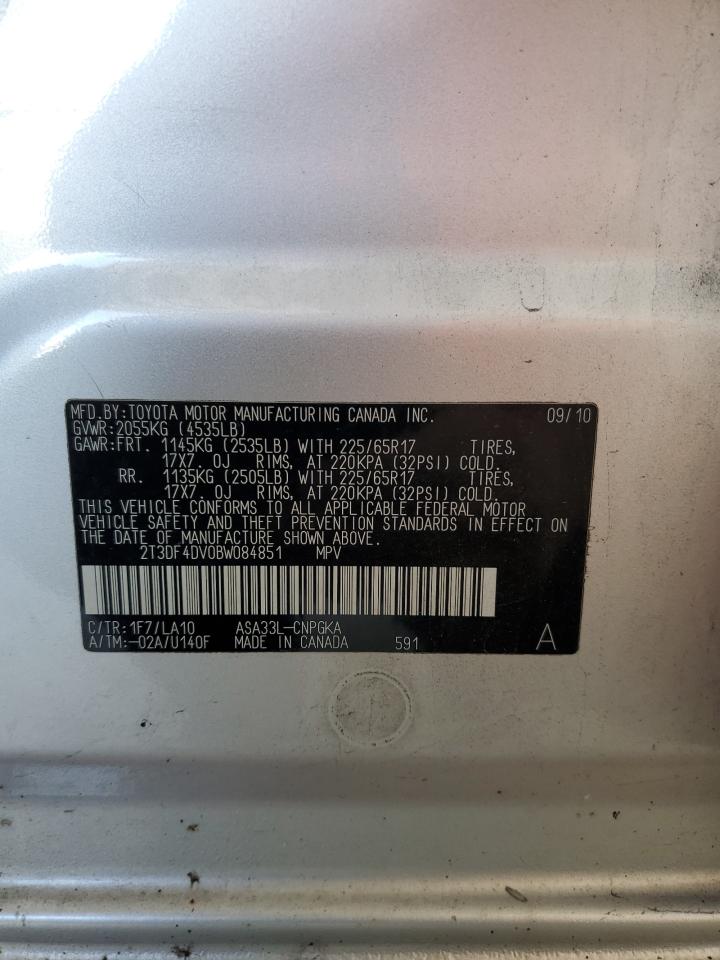 2011 Toyota Rav4 Limited VIN: 2T3DF4DV0BW084851 Lot: 80283235