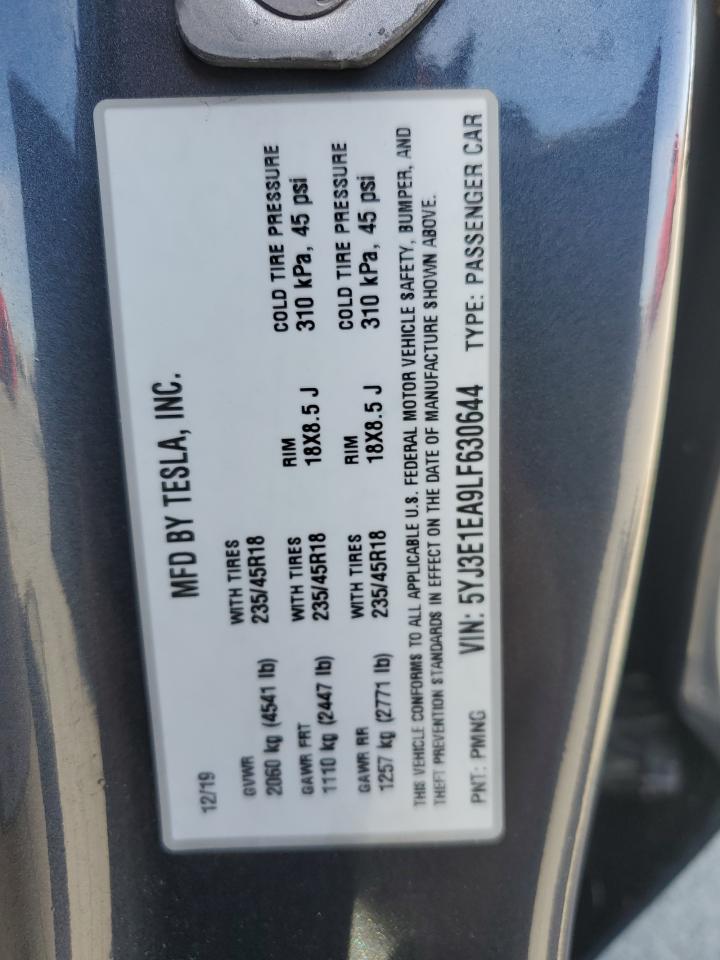 2020 Tesla Model 3 VIN: 5YJ3E1EA9LF630644 Lot: 71258965