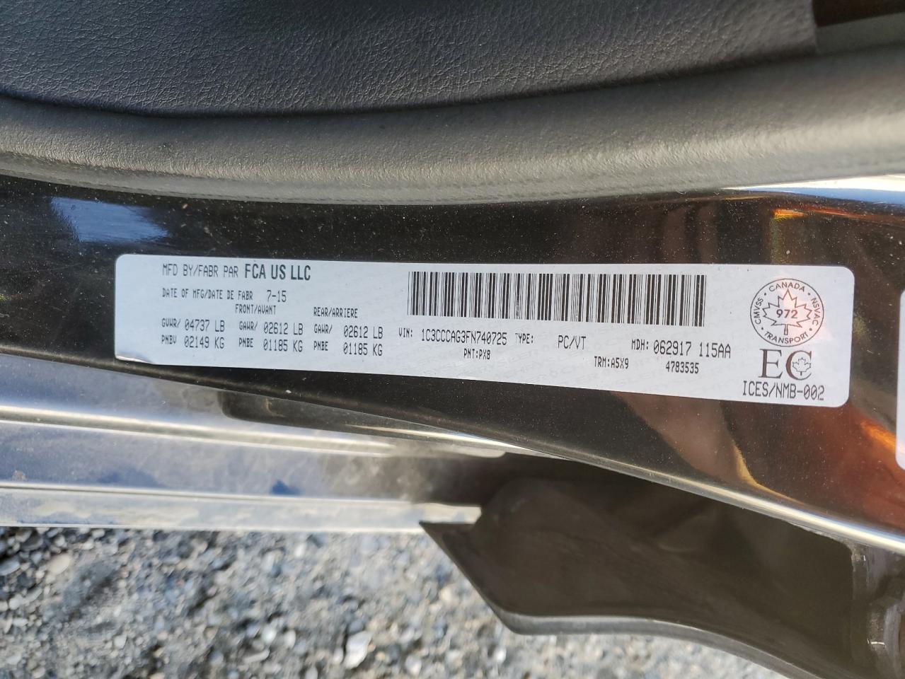 2015 Chrysler 200 Limited VIN: 1C3CCCAG3FN740725 Lot: 80440945