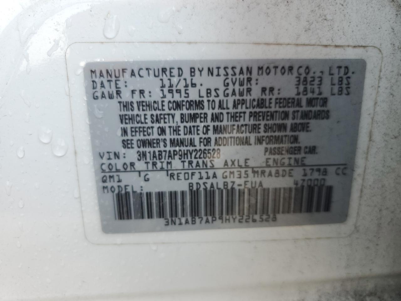 2017 Nissan Sentra S VIN: 3N1AB7AP9HY226528 Lot: 71882445