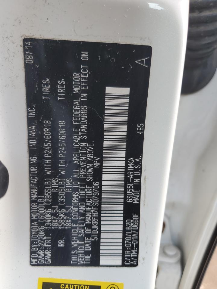 2015 Toyota Highlander Xle VIN: 5TDJKRFH7FS079706 Lot: 81330645