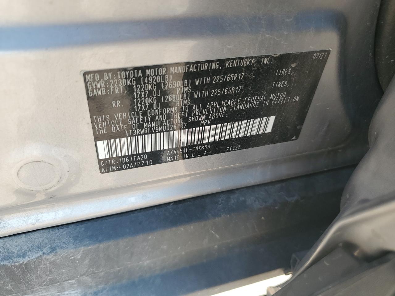 2021 Toyota Rav4 Xle VIN: 4T3RWRFV9MU028197 Lot: 71479495