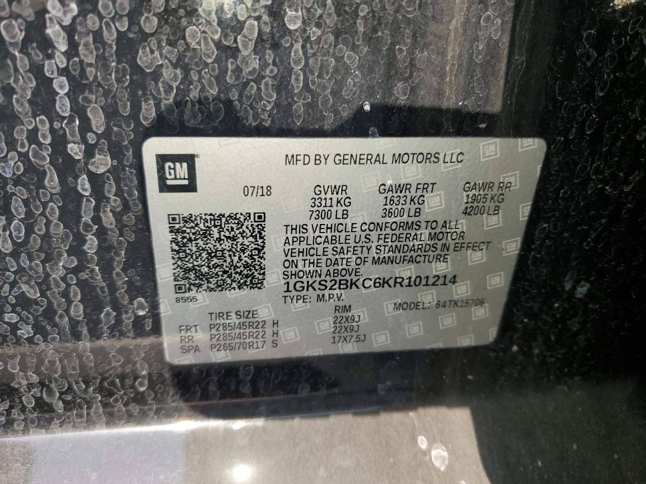 2019 GMC Yukon Slt VIN: 1GKS2BKC6KR101214 Lot: 80503935