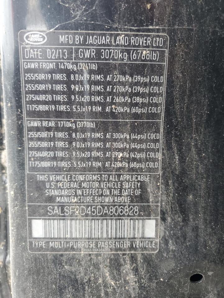 2013 Land Rover Range Rover Sport Hse VIN: SALSF2D45DA806828 Lot: 72024005