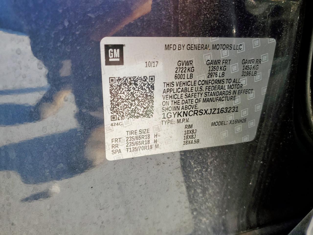 2018 Cadillac Xt5 Luxury VIN: 1GYKNCRSXJZ163231 Lot: 84219975