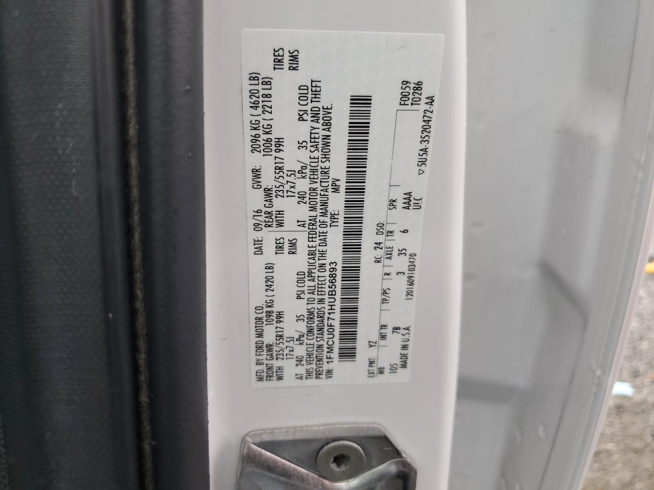 2017 Ford Escape S VIN: 1FMCU0F71HUB56893 Lot: 84464905