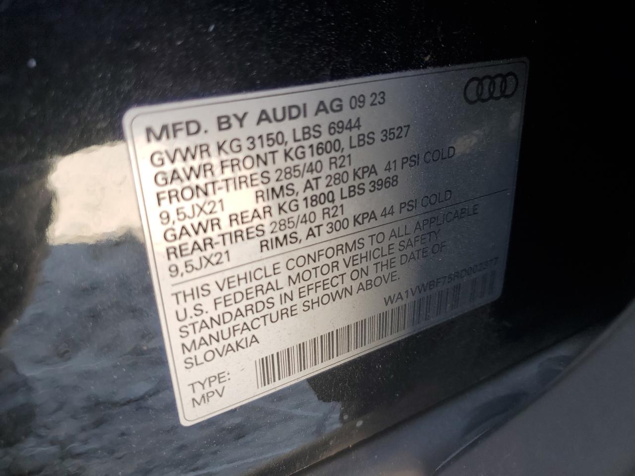 2024 Audi Sq7 Prestige VIN: WA1VWBF75RD002377 Lot: 71075505