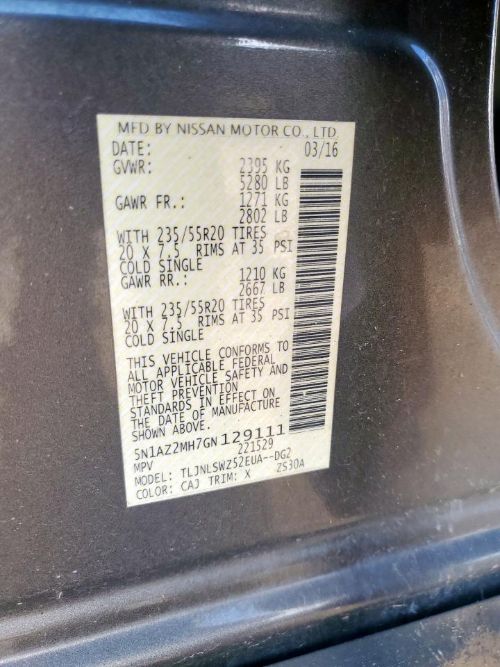 2016 Nissan Murano S VIN: 5N1AZ2MH7GN129111 Lot: 83874325