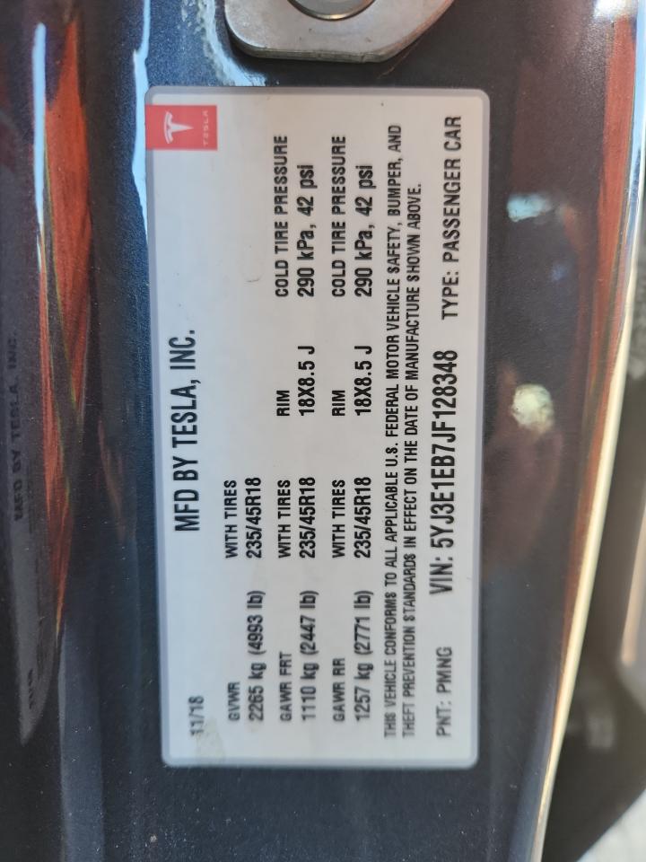 2018 Tesla Model 3 VIN: 5YJ3E1EB7JF128348 Lot: 82078375