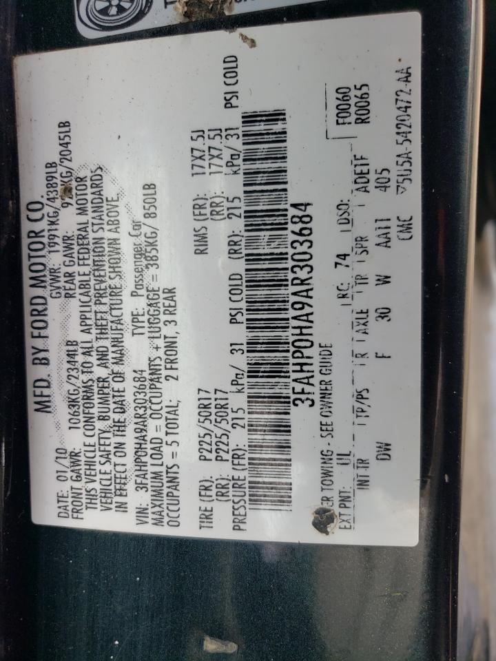 2010 Ford Fusion Se VIN: 3FAHP0HA9AR303684 Lot: 71803655