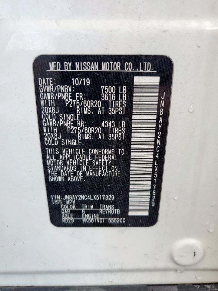 2020 Nissan Armada Sv VIN: JN8AY2NC4LX517829 Lot: 82107005