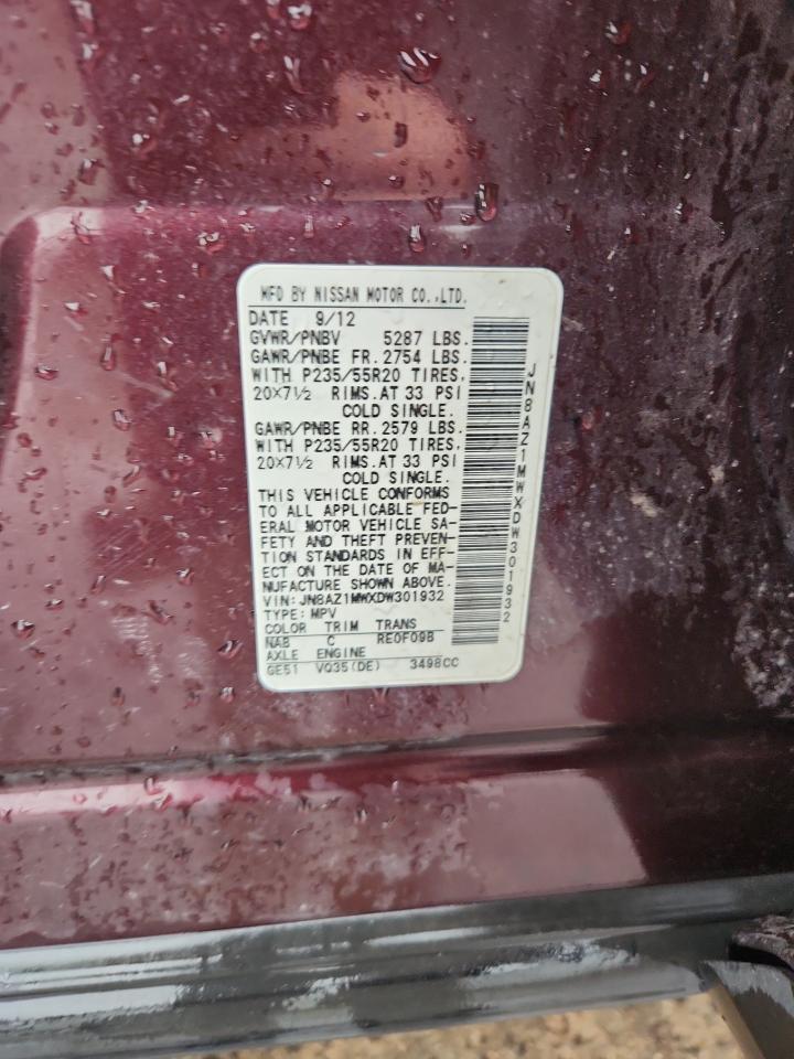 2013 Nissan Murano S VIN: JN8AZ1MWXDW301932 Lot: 81602945