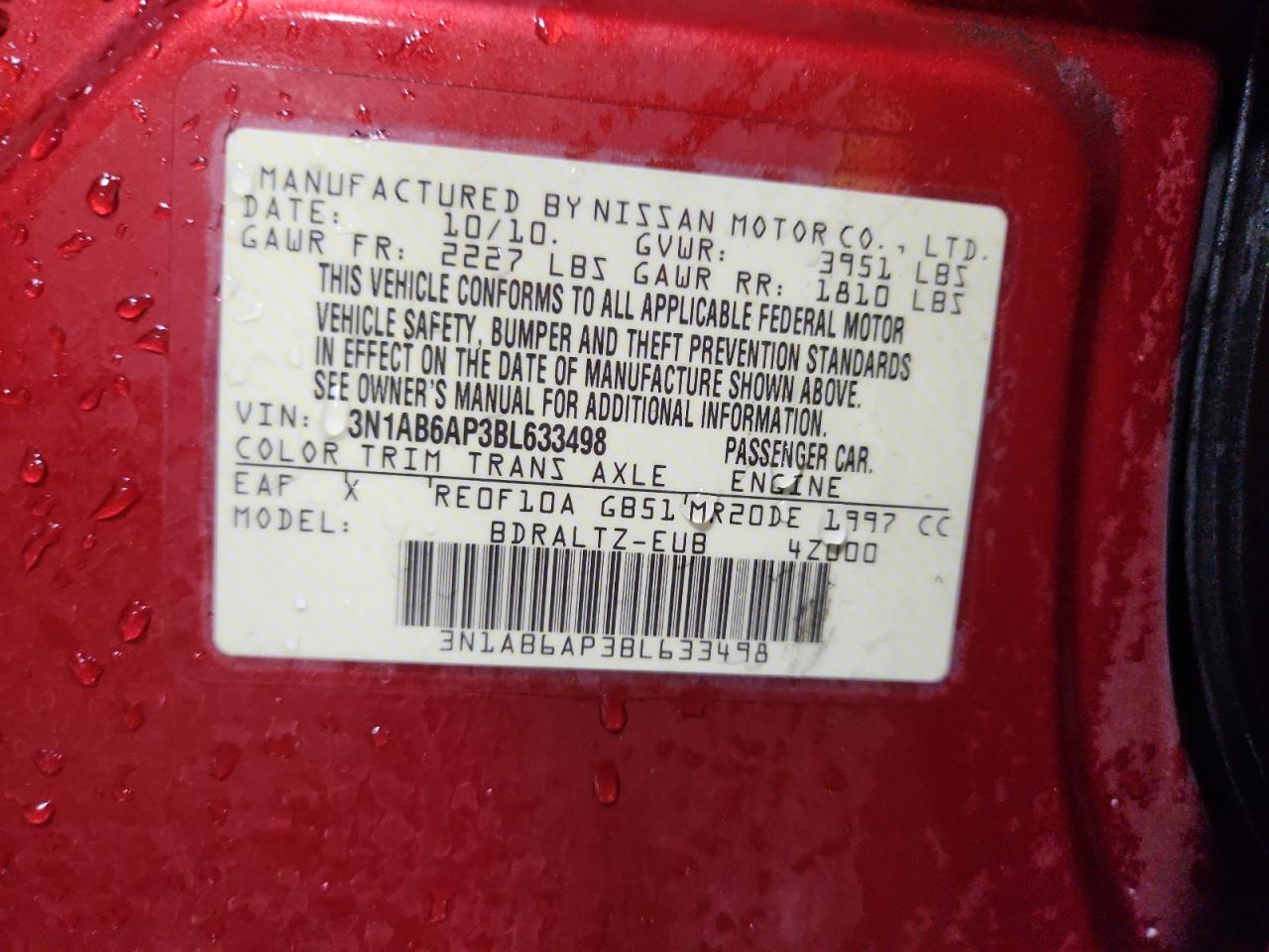 2011 Nissan Sentra 2.0 VIN: 3N1AB6AP3BL633498 Lot: 84248265