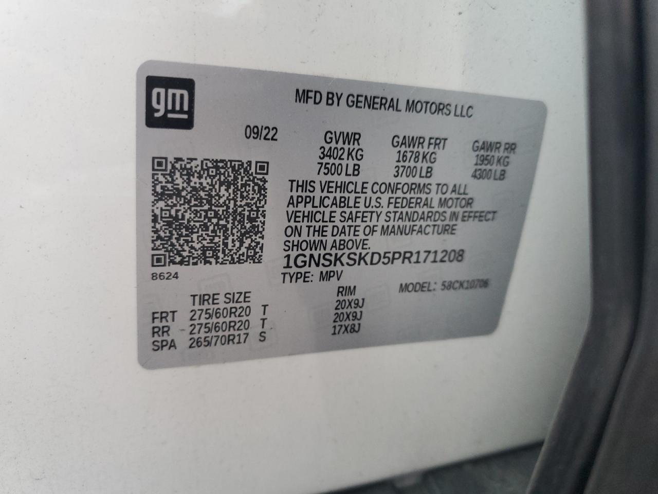 2023 Chevrolet Tahoe K1500 Premier VIN: 1GNSKSKD5PR171208 Lot: 81043685