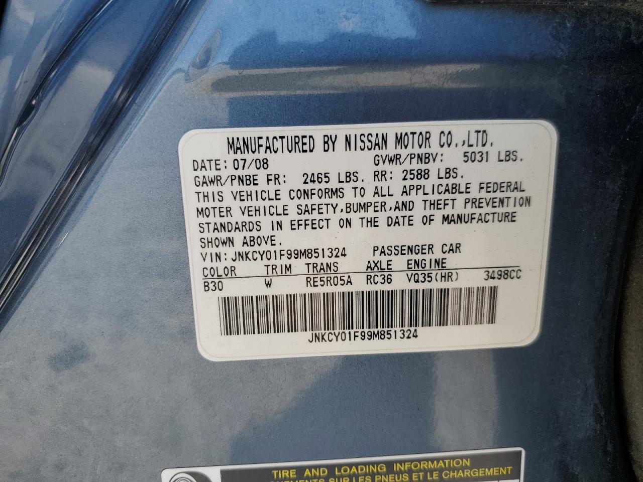 2009 Infiniti M35 Base VIN: JNKCY01F99M851324 Lot: 80615795