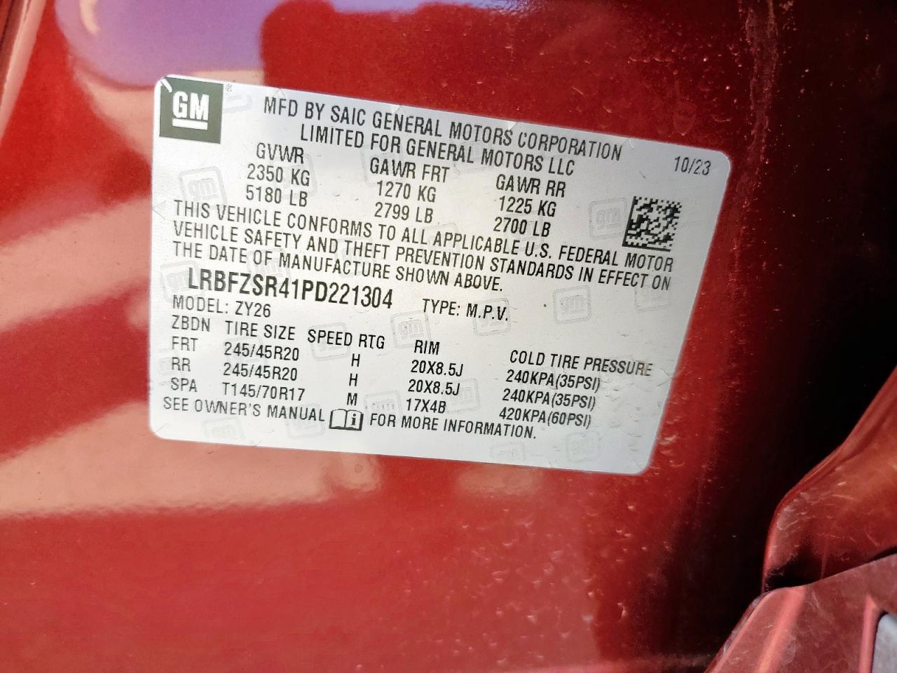 2023 Buick Envision Avenir VIN: LRBFZSR41PD221304 Lot: 71987055