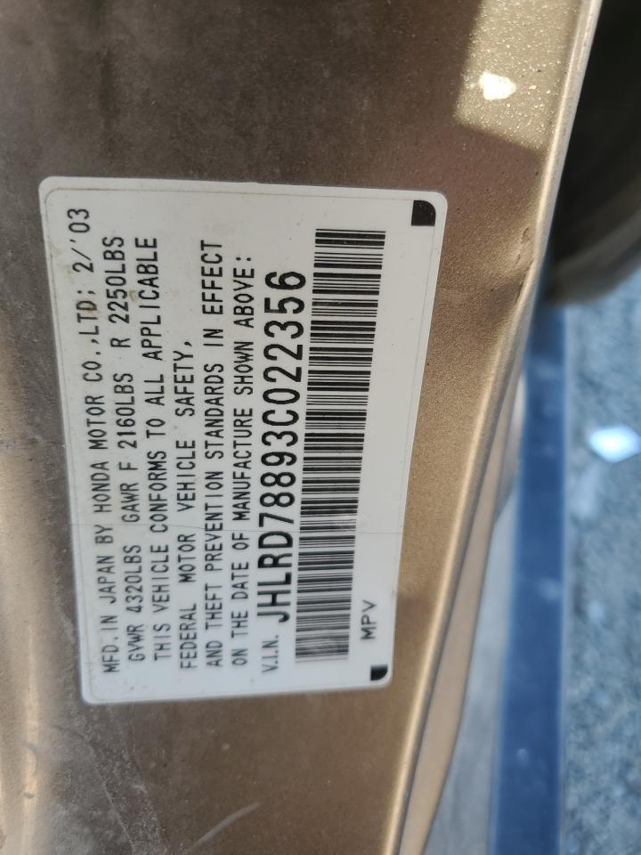 2003 Honda Cr-V Ex VIN: JHLRD78893C022356 Lot: 83842895