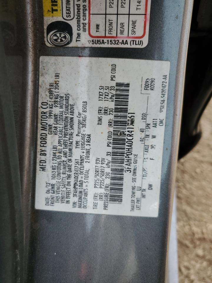 2012 Ford Fusion Se VIN: 3FAHP0HA0CR417561 Lot: 71630885