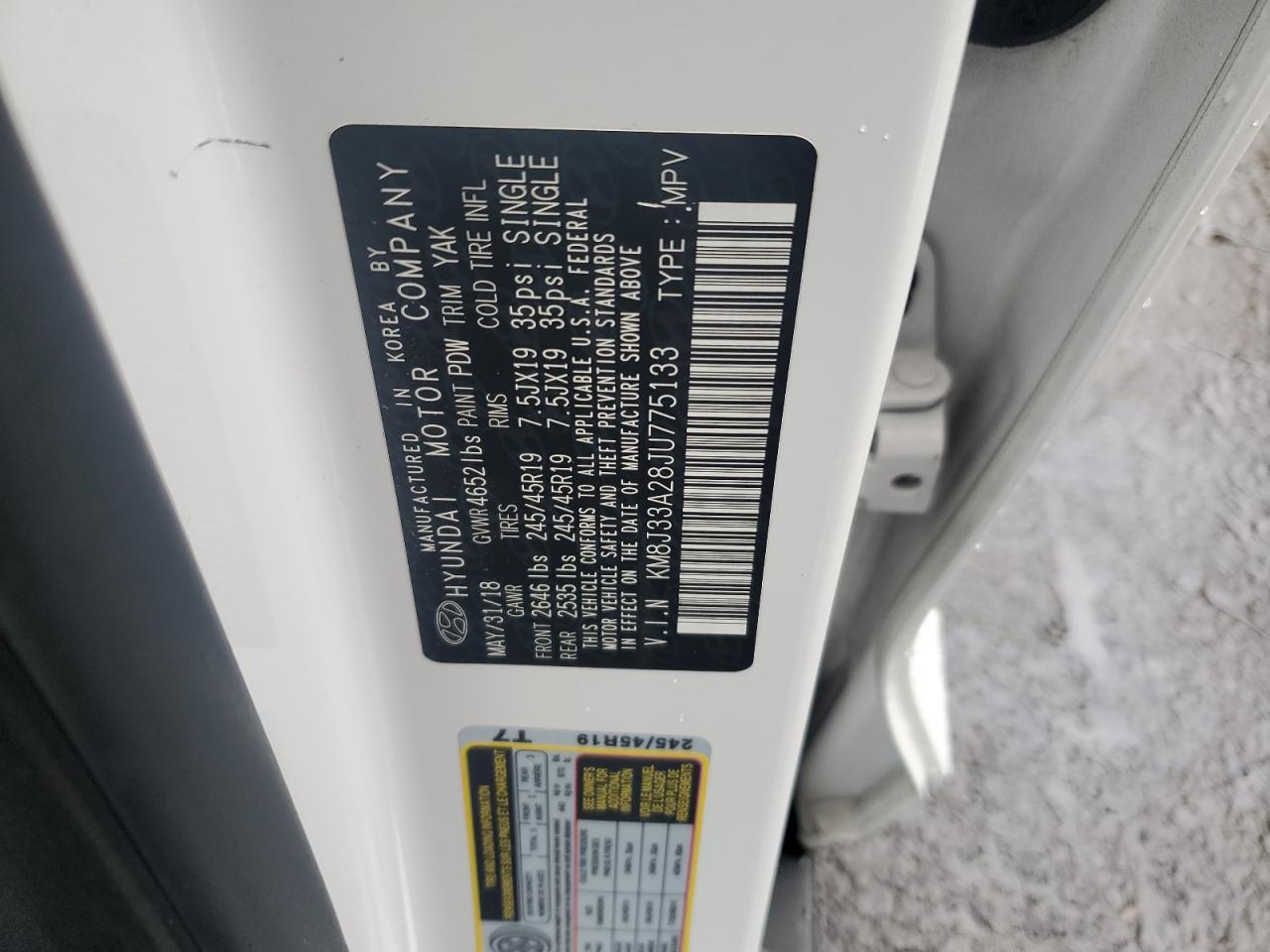 2018 Hyundai Tucson Value VIN: KM8J33A28JU775133 Lot: 82092595