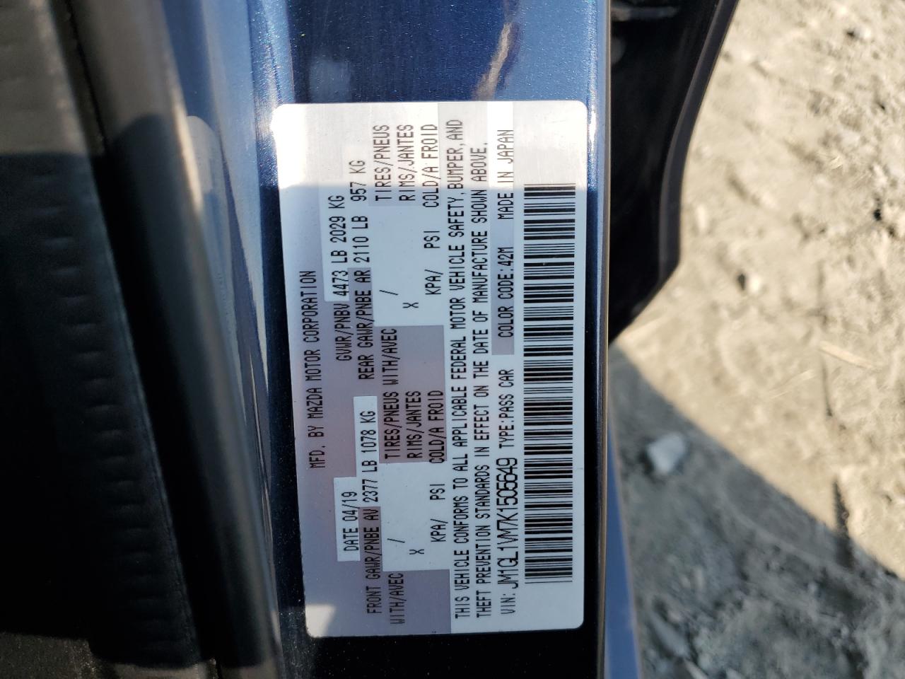 2019 Mazda 6 Touring VIN: JM1GL1VM7K1505649 Lot: 80191775