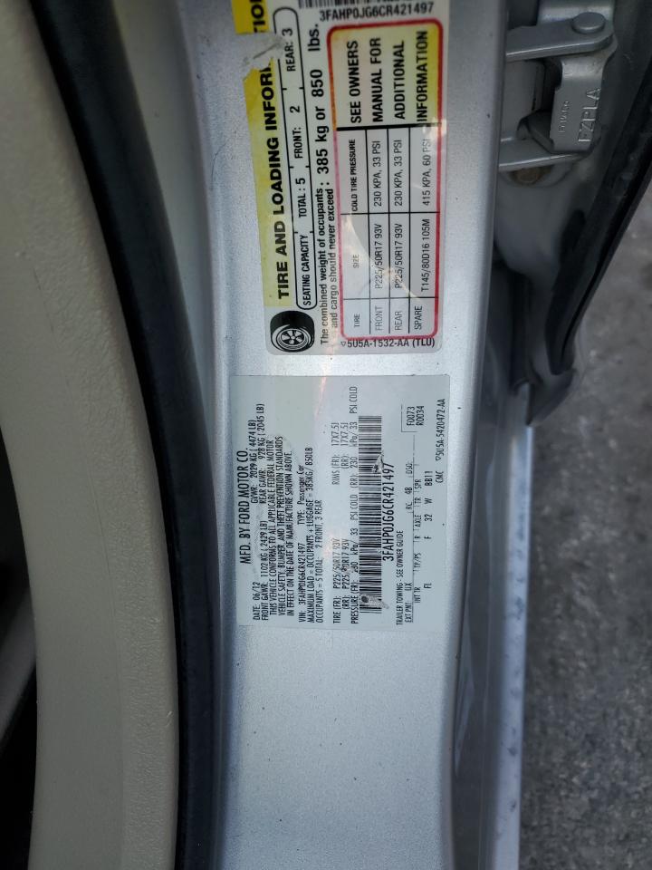 2012 Ford Fusion Sel VIN: 3FAHP0JG6CR421497 Lot: 80344285