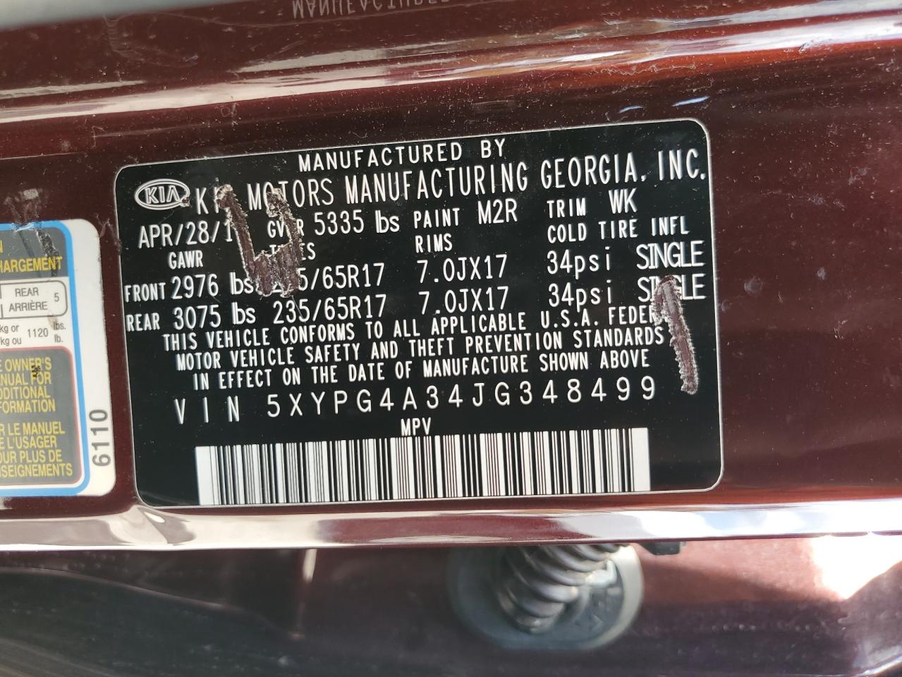 2018 Kia Sorento Lx VIN: 5XYPG4A34JG348499 Lot: 80842565