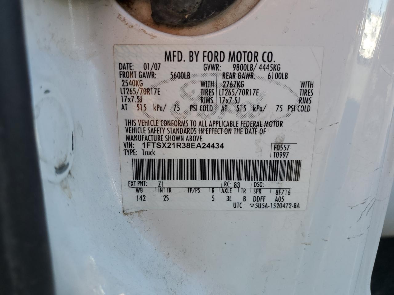 2008 Ford F250 Super Duty VIN: 1FTSX21R38EA24434 Lot: 80847915