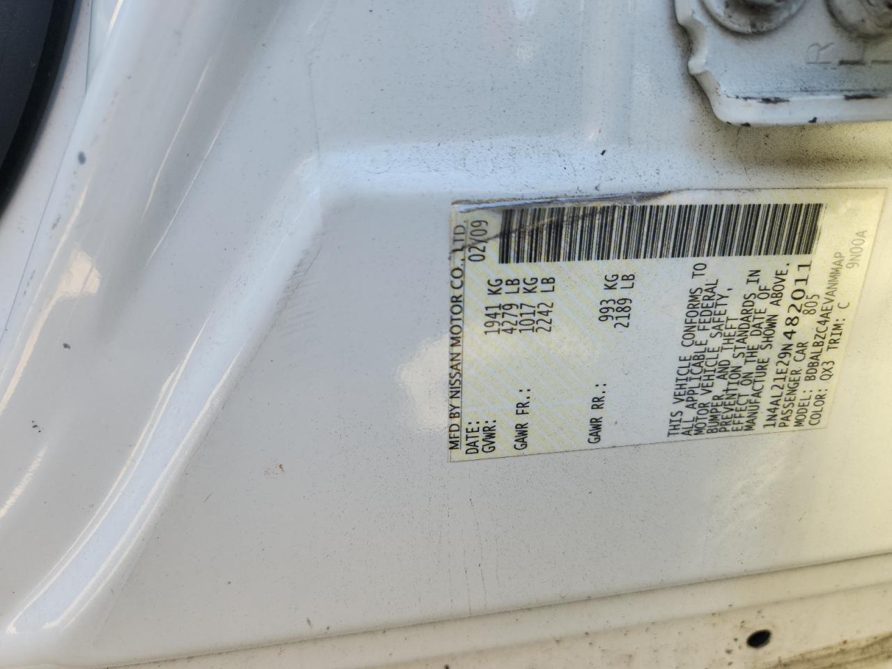 2009 Nissan Altima 2.5 VIN: 1N4AL21E29N482011 Lot: 80995625