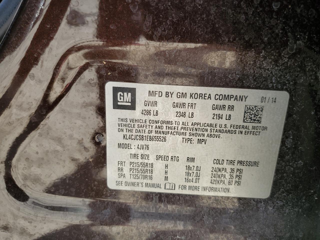 2014 Buick Encore VIN: KL4CJCSB1EB655526 Lot: 81310315