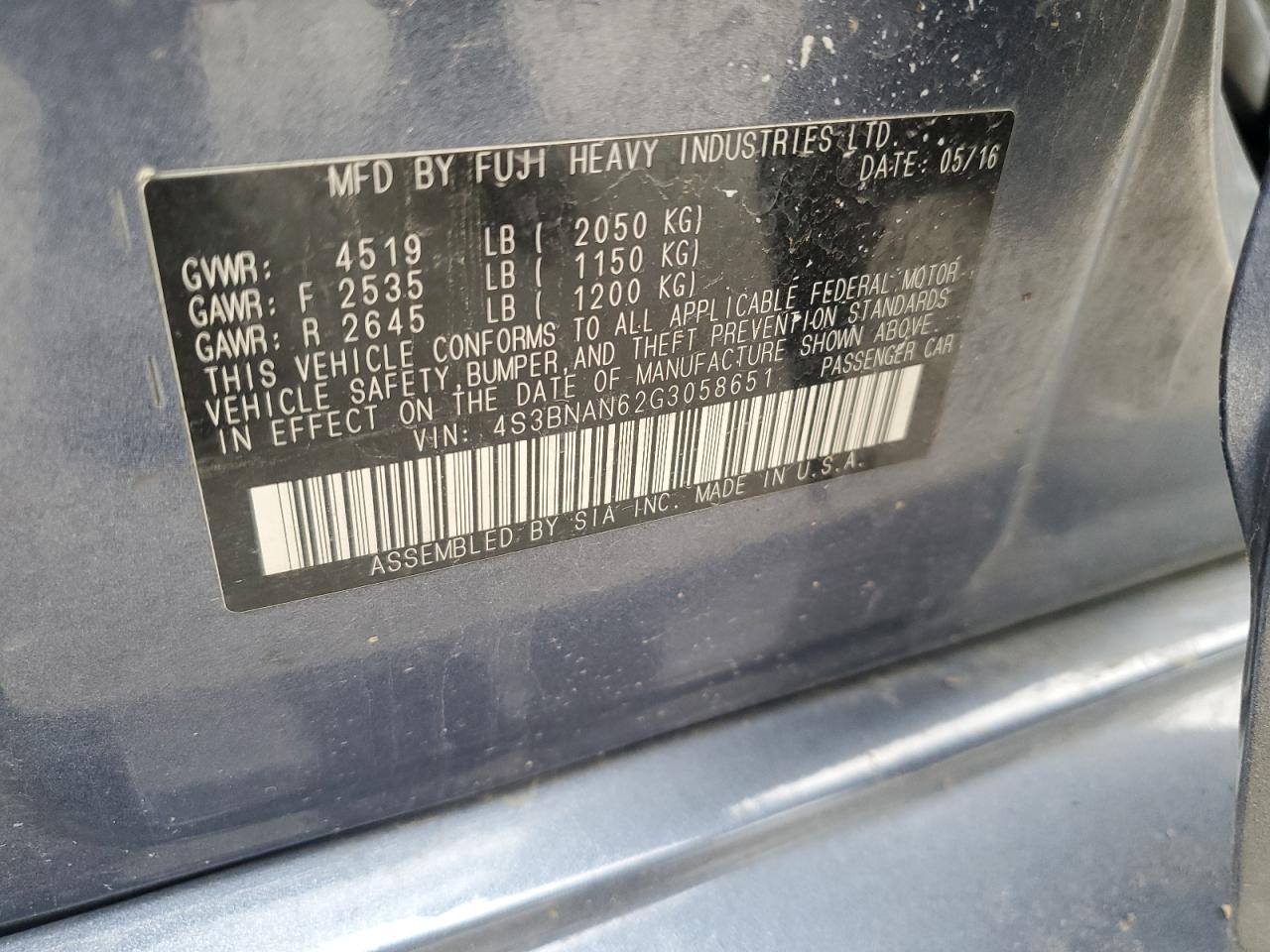 2016 Subaru Legacy 2.5I Limited VIN: 4S3BNAN62G3058651 Lot: 71534405