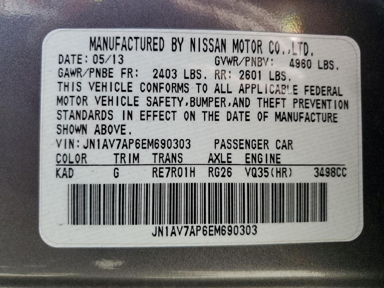 2014 Infiniti Q50 Hybrid Premium VIN: JN1AV7AP6EM690303 Lot: 82169095