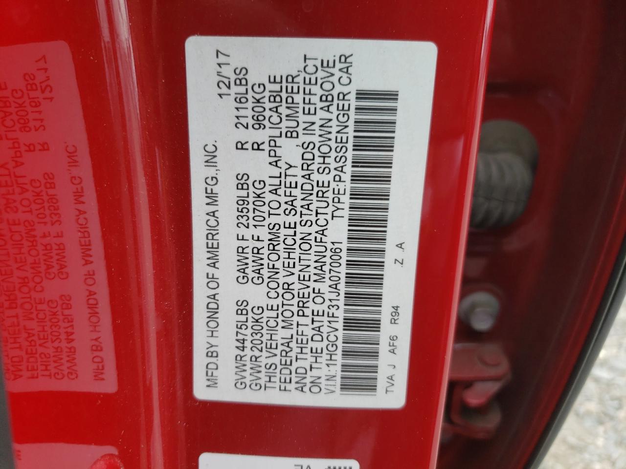 2018 Honda Accord Sport VIN: 1HGCV1F31JA070061 Lot: 81929605