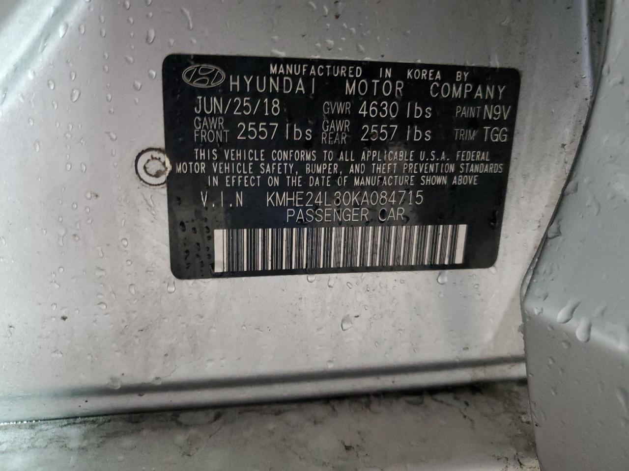 2019 Hyundai Sonata Hybrid VIN: KMHE24L30KA084715 Lot: 82065335