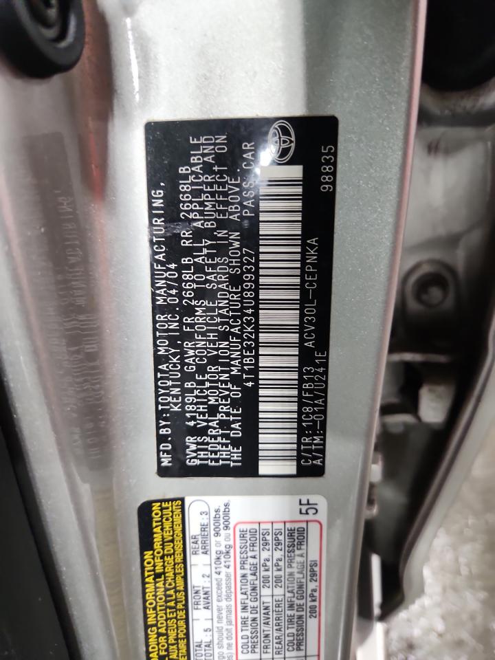 2004 Toyota Camry Le VIN: 4T1BE32K34U899327 Lot: 80484435