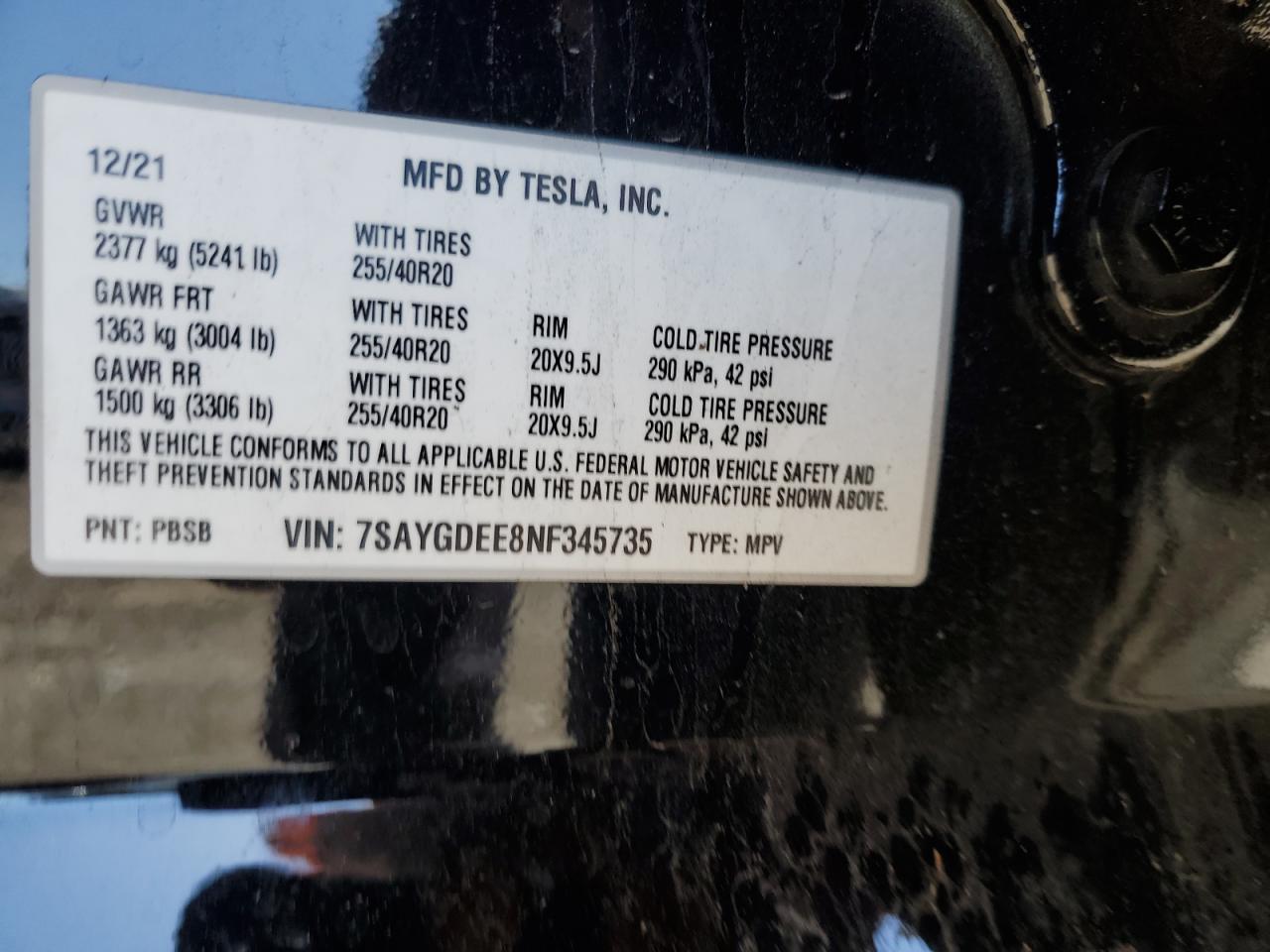 2022 Tesla Model Y VIN: 7SAYGDEE8NF345735 Lot: 81699145