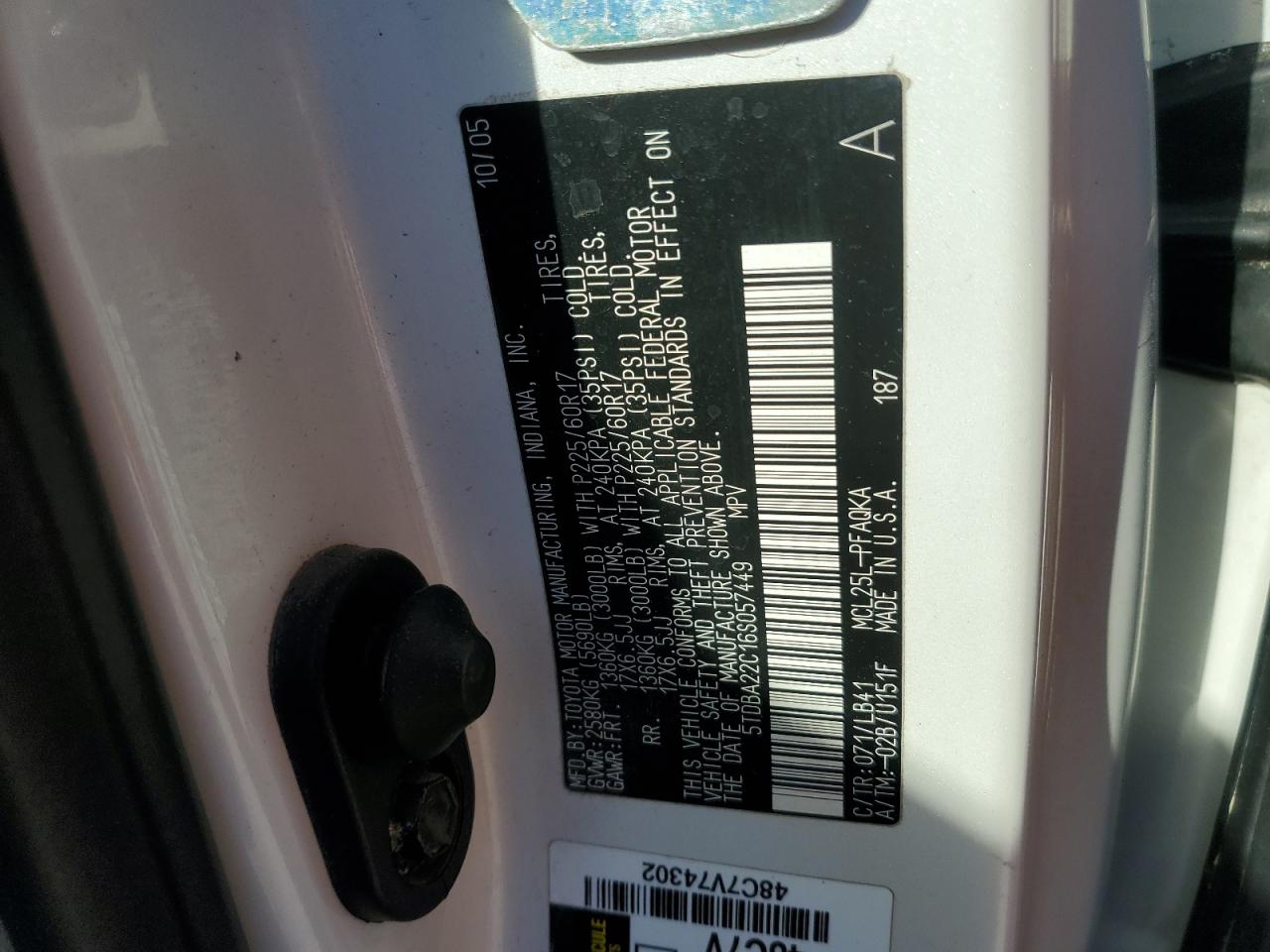 2006 Toyota Sienna Xle VIN: 5TDBA22C16S057449 Lot: 84355625