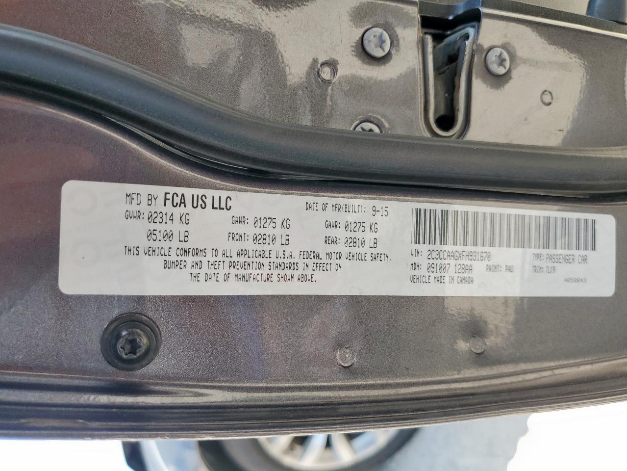 2015 Chrysler 300 Limited VIN: 2C3CCAAGXFH931670 Lot: 80387065