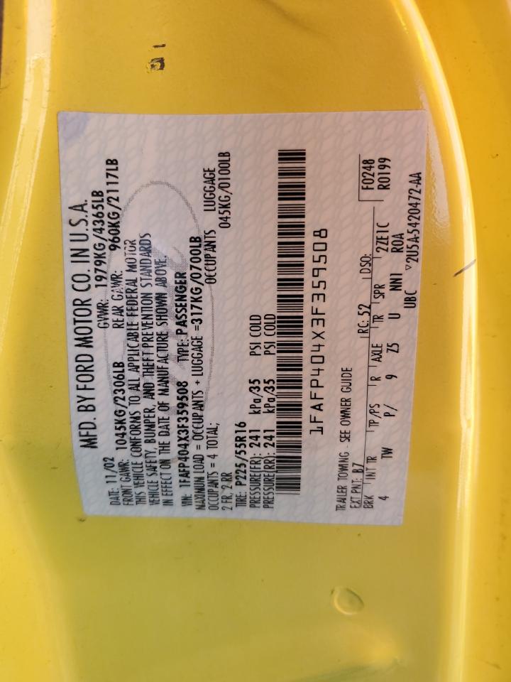 2003 Ford Mustang VIN: 1FAFP404X3F359508 Lot: 80085605