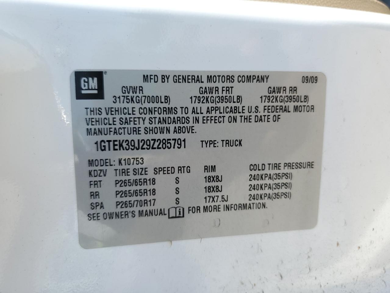 2009 GMC Sierra K1500 Slt VIN: 1GTEK39J29Z285791 Lot: 81131965