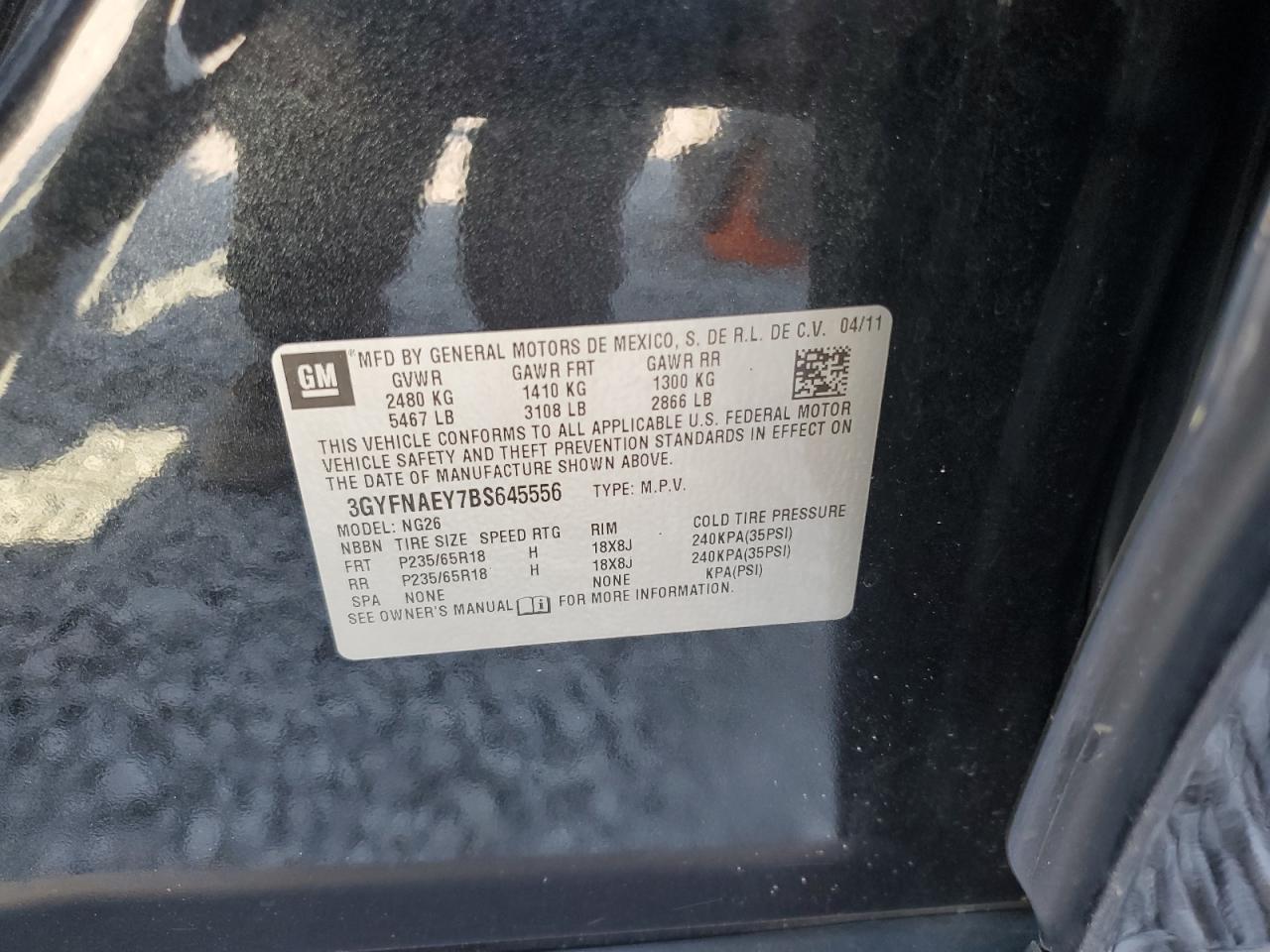 2011 Cadillac Srx Luxury Collection VIN: 3GYFNAEY7BS645556 Lot: 80501065