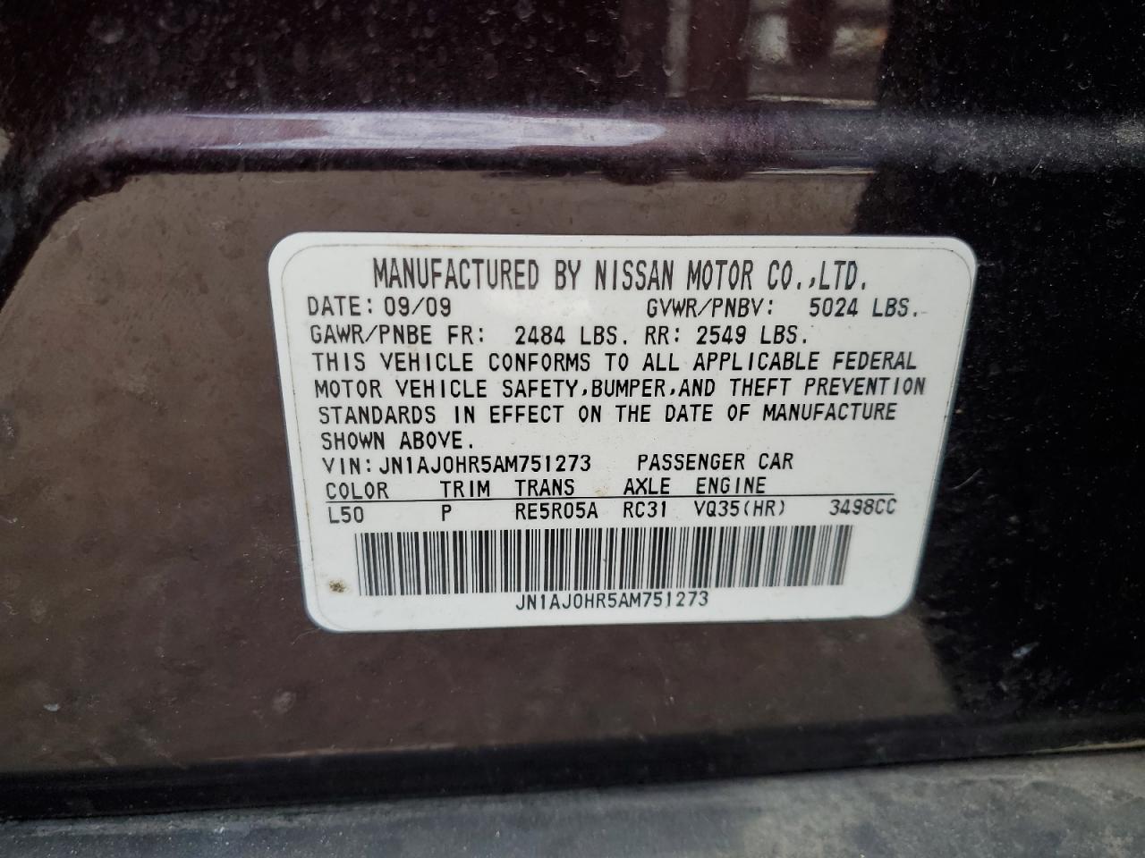 2010 Infiniti Ex35 Base VIN: JN1AJ0HR5AM751273 Lot: 81313445