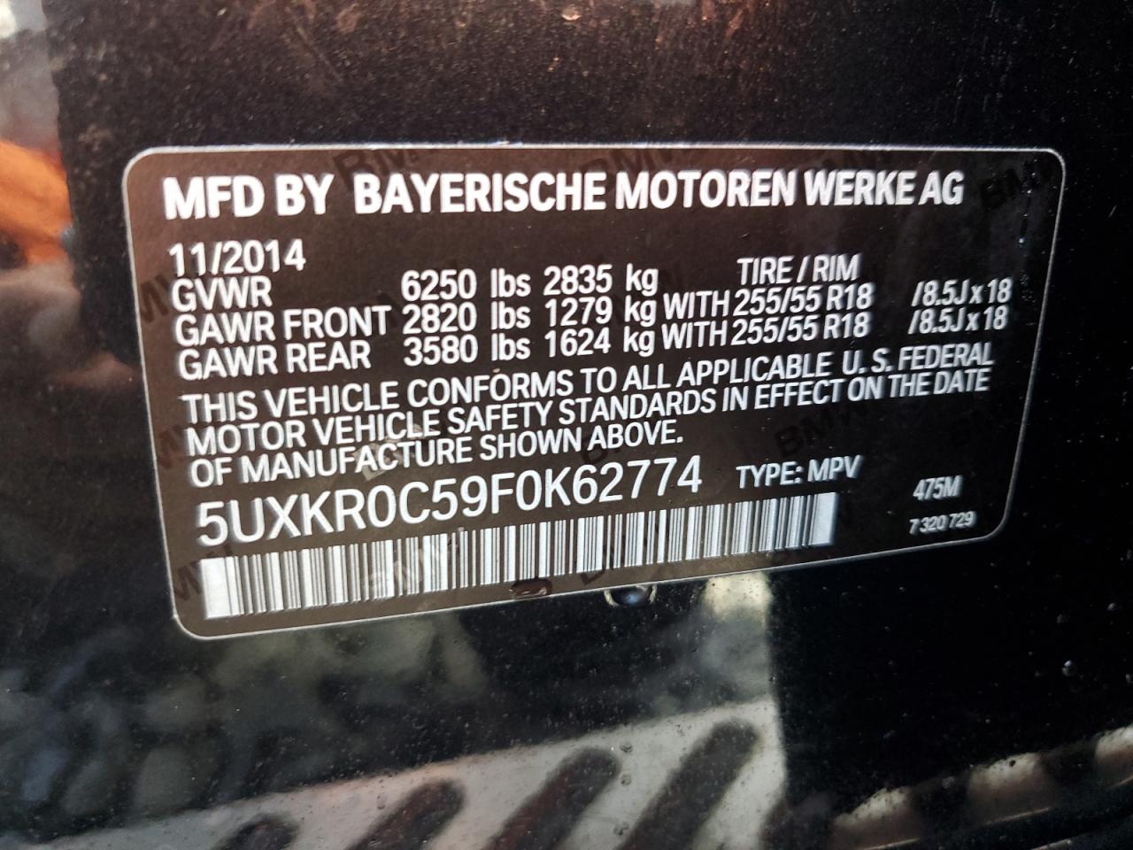 2015 BMW X5 xDrive35I VIN: 5UXKR0C59F0K62774 Lot: 80534415