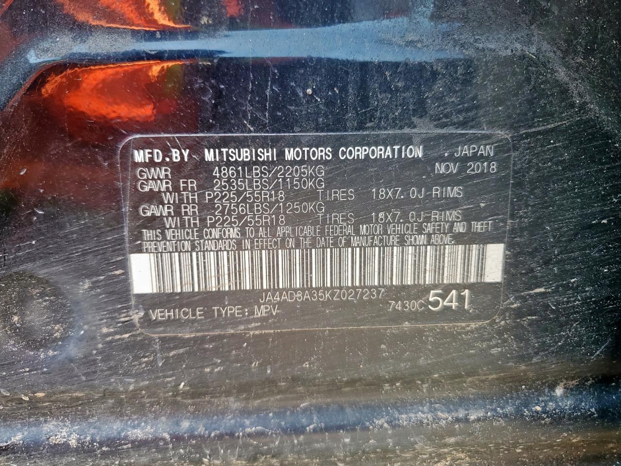 2019 Mitsubishi Outlander Se VIN: JA4AD3A35KZ027237 Lot: 71231605