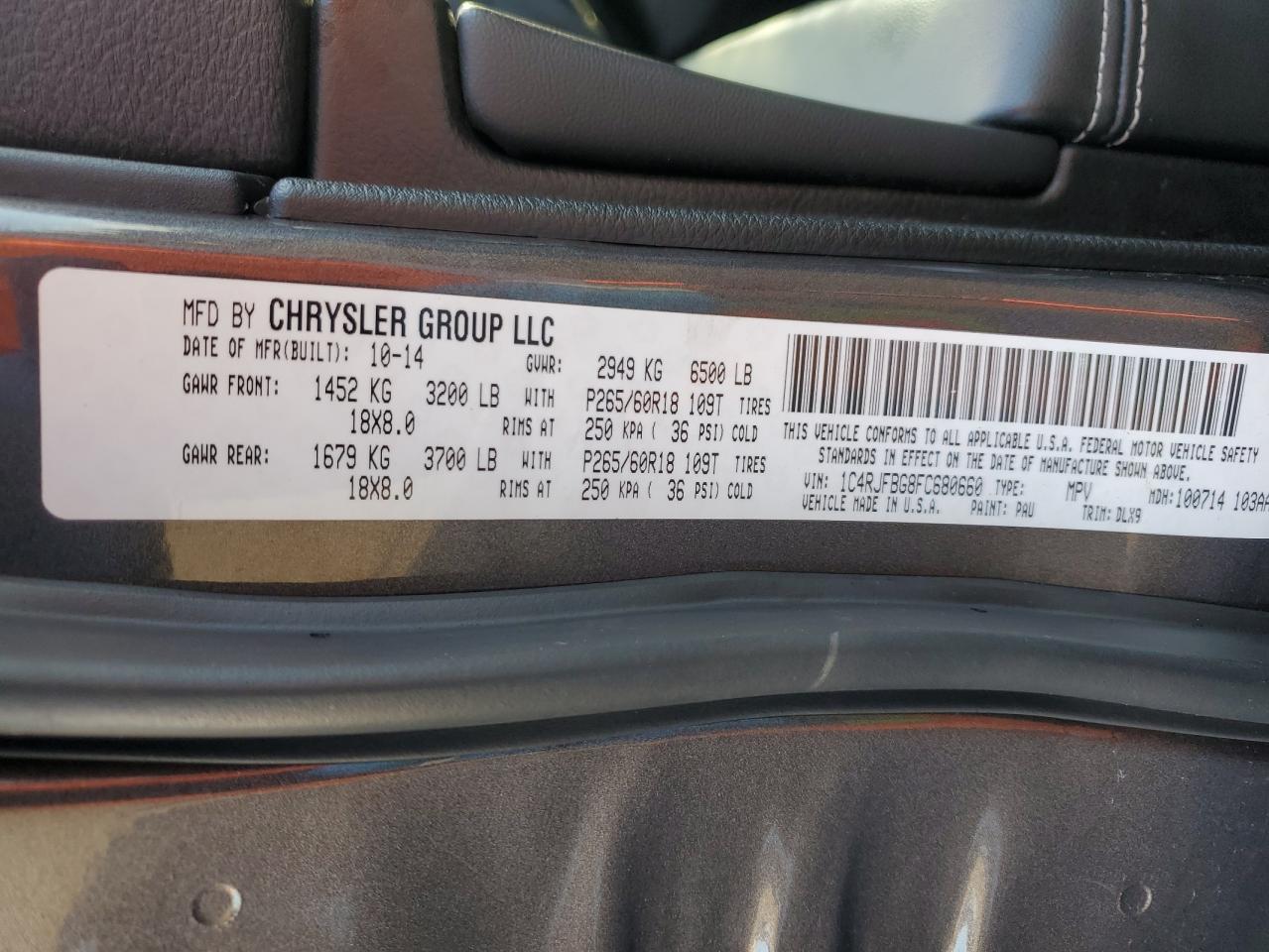 2015 Jeep Grand Cherokee Limited VIN: 1C4RJFBG8FC680660 Lot: 84614415