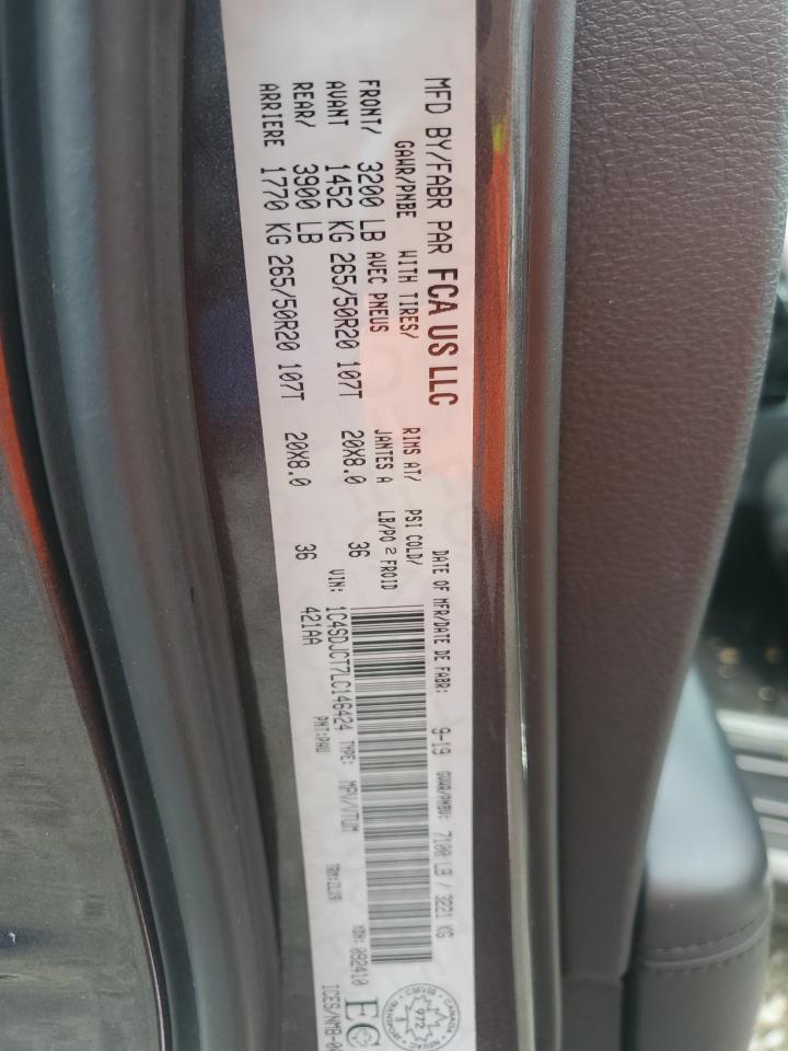 2020 Dodge Durango R/T VIN: 1C4SDJCT7LC146424 Lot: 81733925