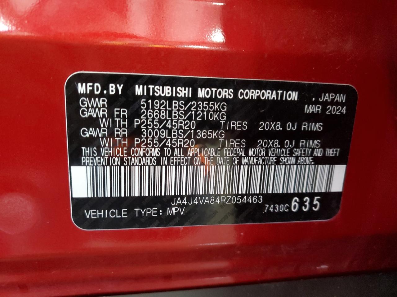 2024 Mitsubishi Outlander Se VIN: JA4J4VA84RZ054463 Lot: 81631895