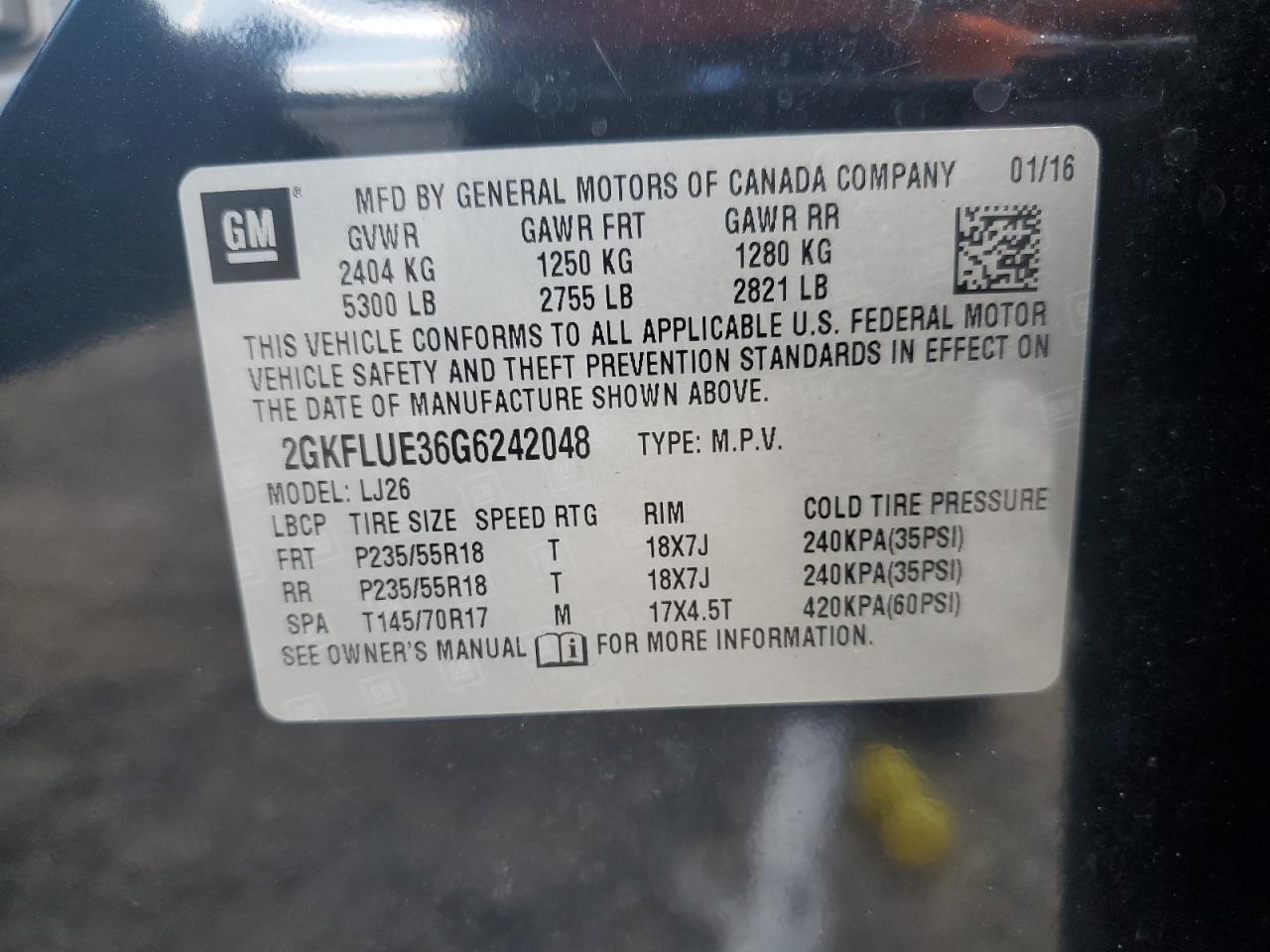 2016 GMC Terrain Slt VIN: 2GKFLUE36G6242048 Lot: 80732555