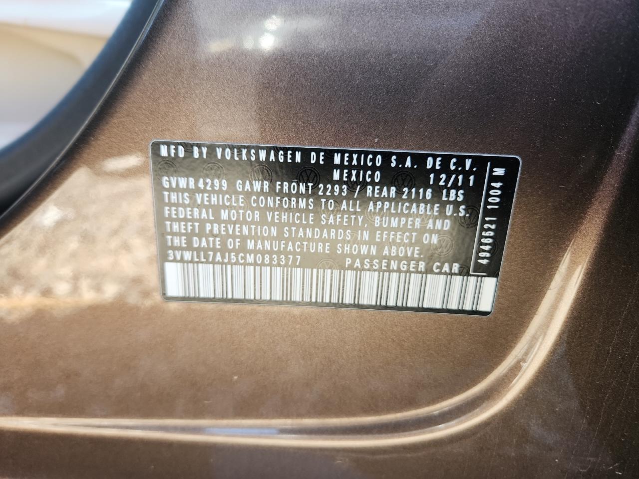2012 Volkswagen Jetta Tdi VIN: 3VWLL7AJ5CM083377 Lot: 80957515